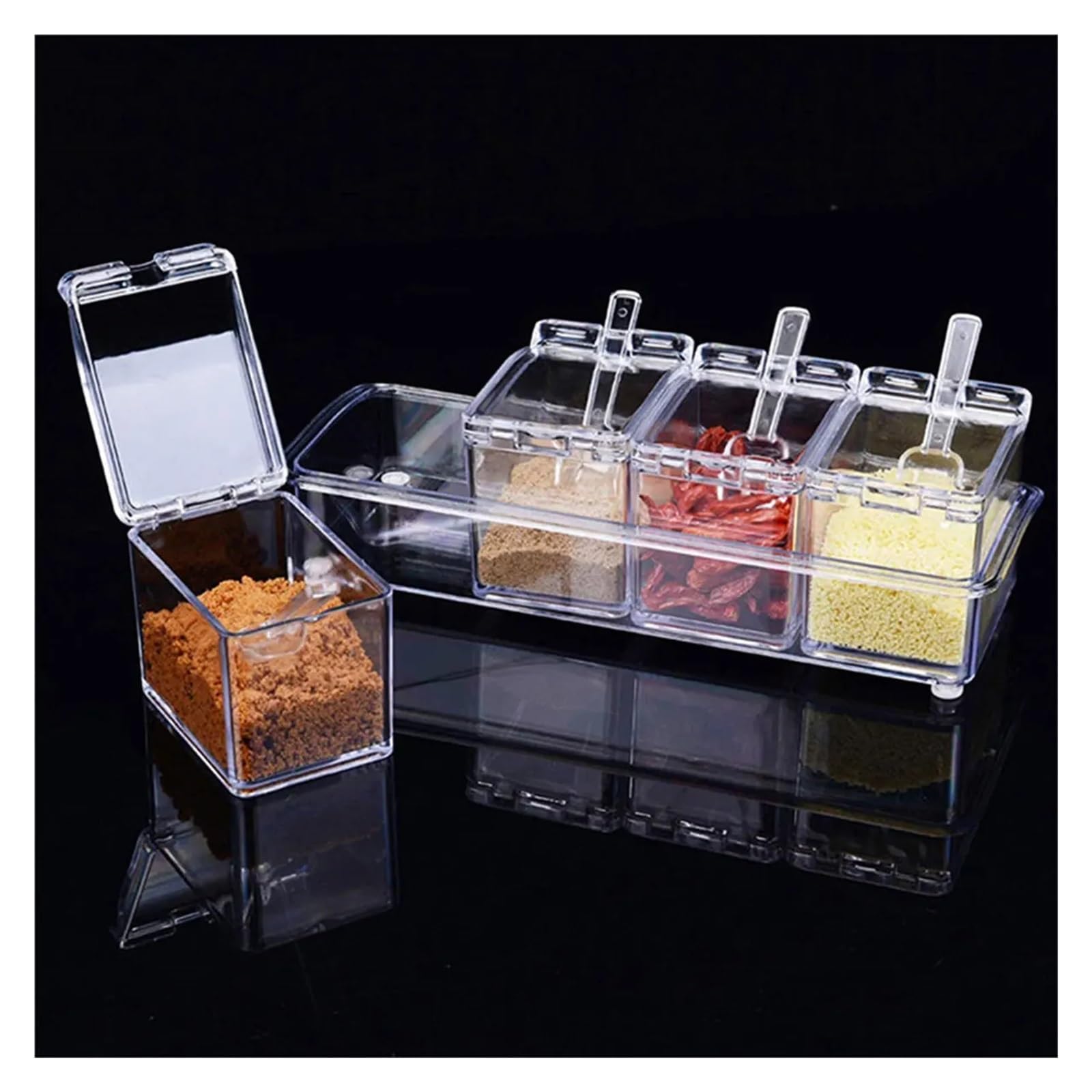 Botes Especias Tarros de condimentos Transparentes, Organizador de Cocina, Cajas de Almacenamiento, contenedores de condimentos con Tapas, Botella de Sal, azúcar, Accesorios de Cocina(2Pcs)