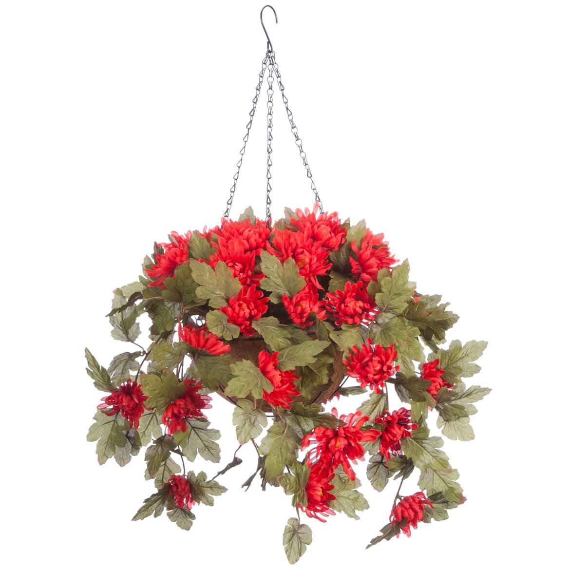 OakRidge Fully Assembled Artificial Mum Hanging Basket, Red, 10