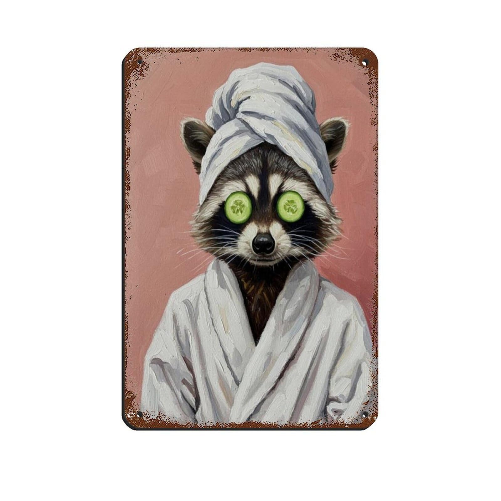 Bathroom Spa Art, Raccoon,bath Kids Décor Retro Poster Metal Tin Sign Chic Art Retro Iron Painting Bar People Cave Cafe Family Garage Poster Wall Decoration 8x12inch(20x30cm)