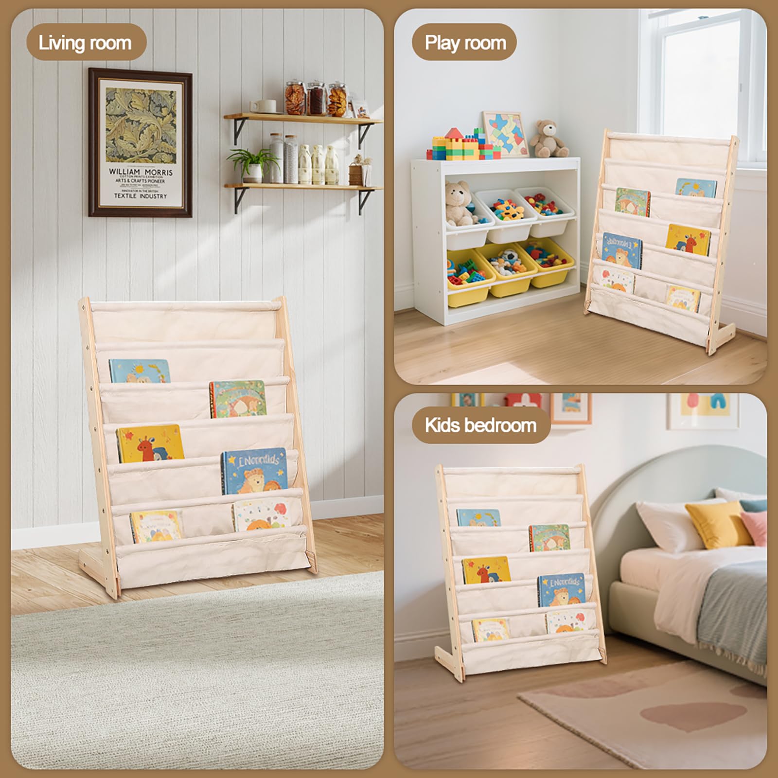 Estantería Infantil, Libreria Estanteria Montessori con 6 Niveles, Estanteria de Juguetes, Organizador de Libros para Habitación Infantil y Sala de Juegos, 75 x 30 x 80 cm (Beige)