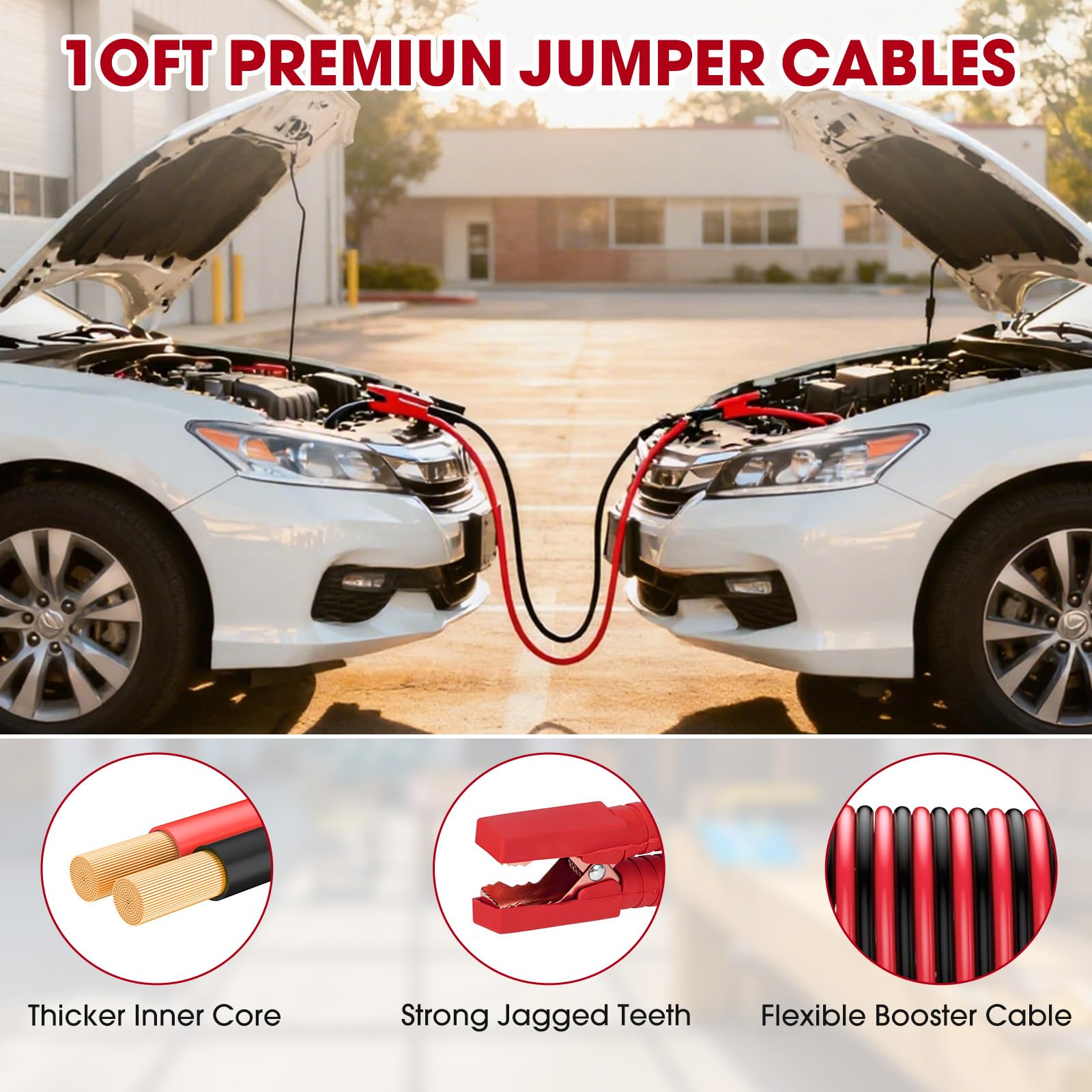 Car Emergency Kit - Roadside Assistance Kit with 10FT Jumper Cables, Tow Strap, Tool Kit, Reflective Warning Triangle, Road Trip Essentials, for New Drivers, Teens