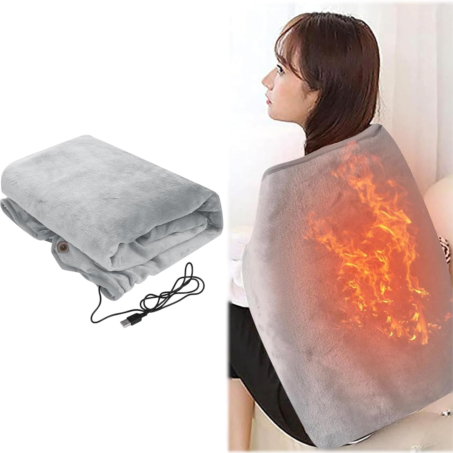 Portable USB Heated Blanket Shawl, 40” x 27” Wearable Heating Blanket