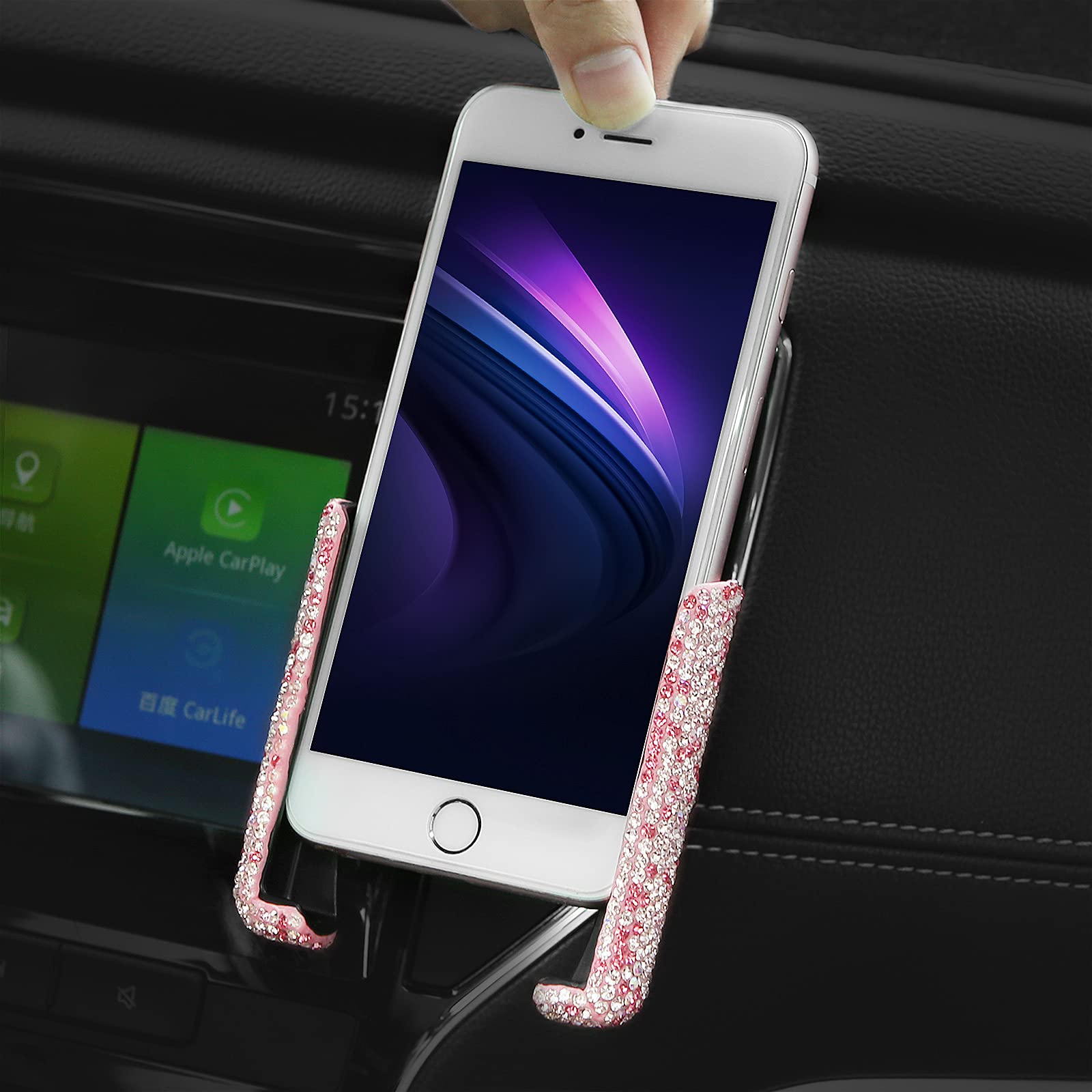 OSIRCAI Bling Car Mount Stand Phone Holder, Universal Crystal Rhinestone Cell Phone Holder Mini Car Dash Air Vent 360° Adjustable Auto Phone Mount Car Accessories for Women Girls Pink