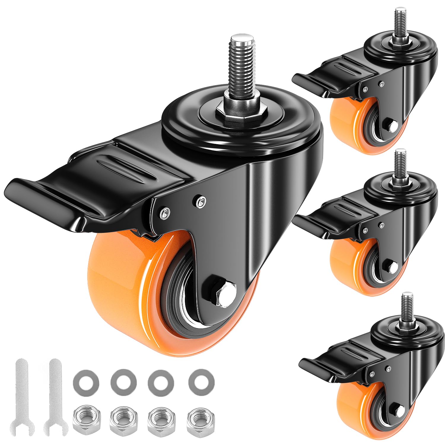 Photo 1 of 2 Inch Caster Wheels, Threaded Stem Casters Set of 4 Heavy Duty, 5/16"-18x1 (Screw Diameter 5/16", Stem Length 1"), Safety Dual Locking Industrial Castors, Wheels for Cart, Furniture