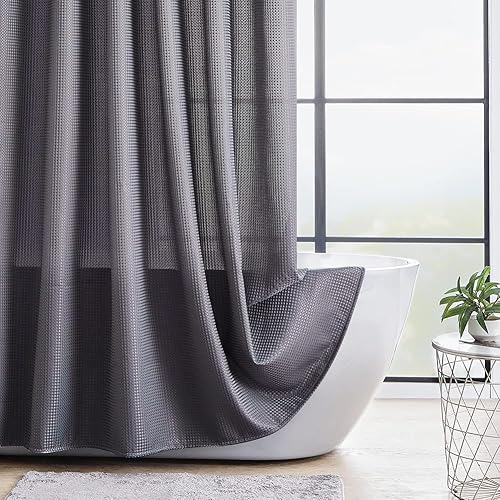 Vista 14 de Cortina de ducha de tela blanca con tejido de gofre de 72 x 72 pulgadas, forro de cortina de ducha de tela texturizada resistente, cortinas de ducha