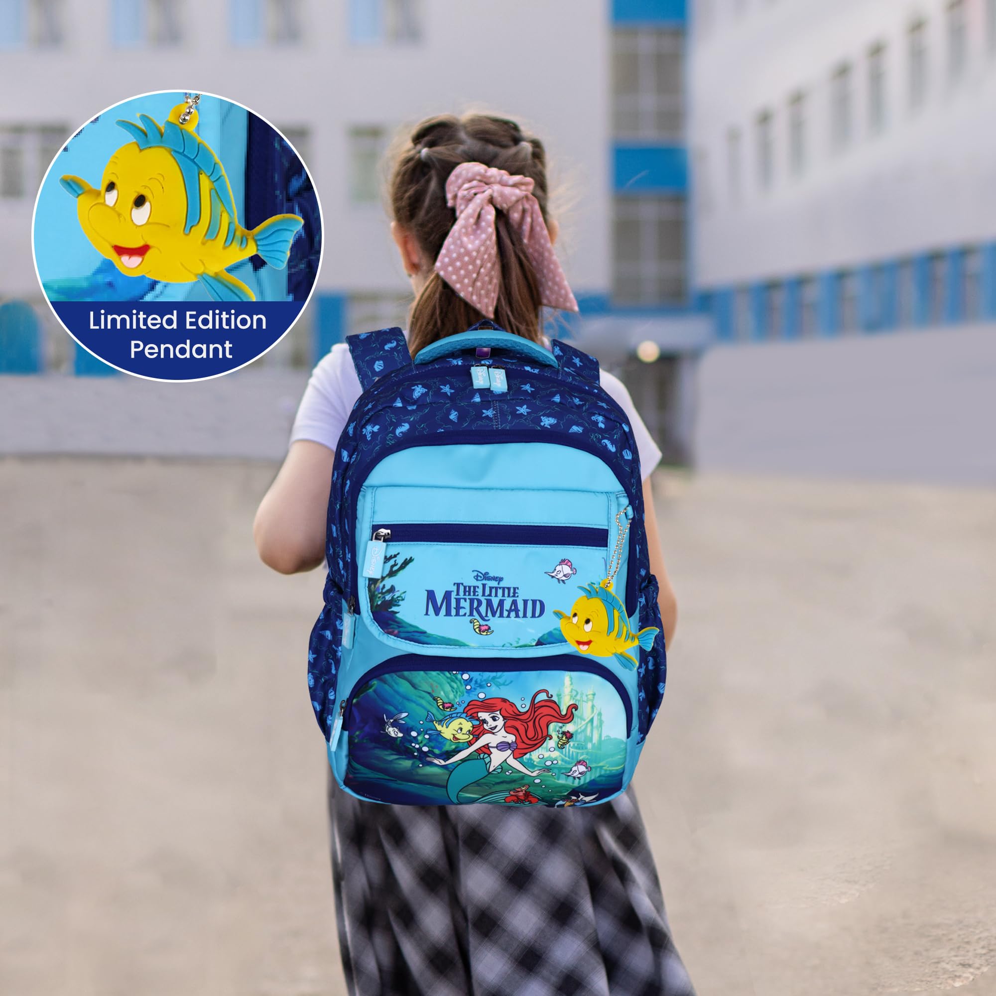 Disney School Bags for Girls|Mermaid 7 Bag (Spring 2024 Collection)|Water Resistant Bag for Kid Bag|School Bag for Kids|16 Inch Bag|35L Huge Bag|Tuition Bag|Gift for Girl|Blue 4