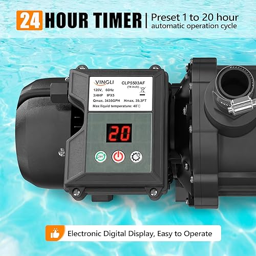 Miniatura 4 de VINGLI Filtro de piscina de arena de 16 pulgadas con una bomba de 34 HP de 115 V sobre el suelo bomba de piscina enterrada con cesta de filtro, 3435