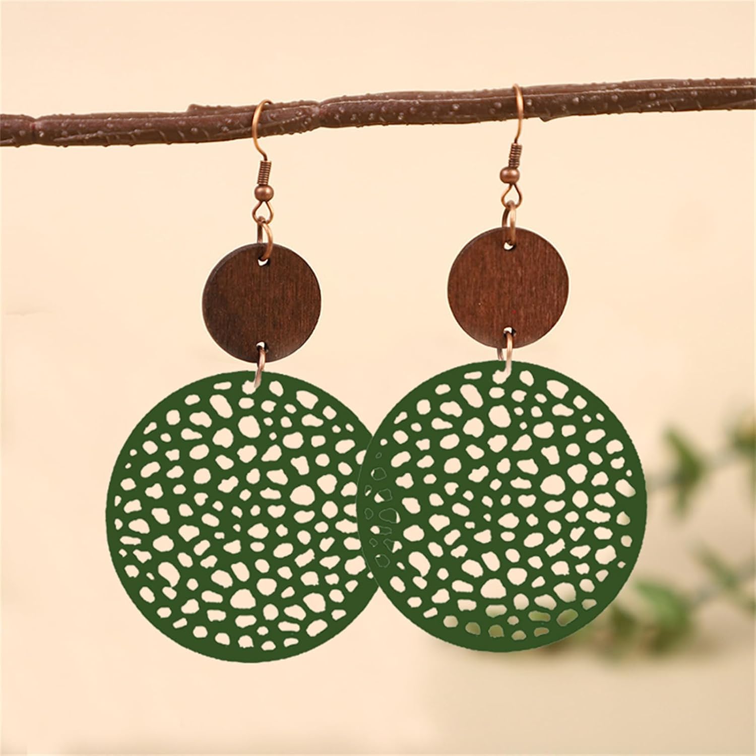 MALOYANVE Boho Wooden Earrings for Women Bohemian African Round Geometric Wood Earrings Vintage Hollow Out Circle Earrings Handmade Lightweight Dangle Drop Statement Wooden Earrings Jewelry Gifts - Image 5
