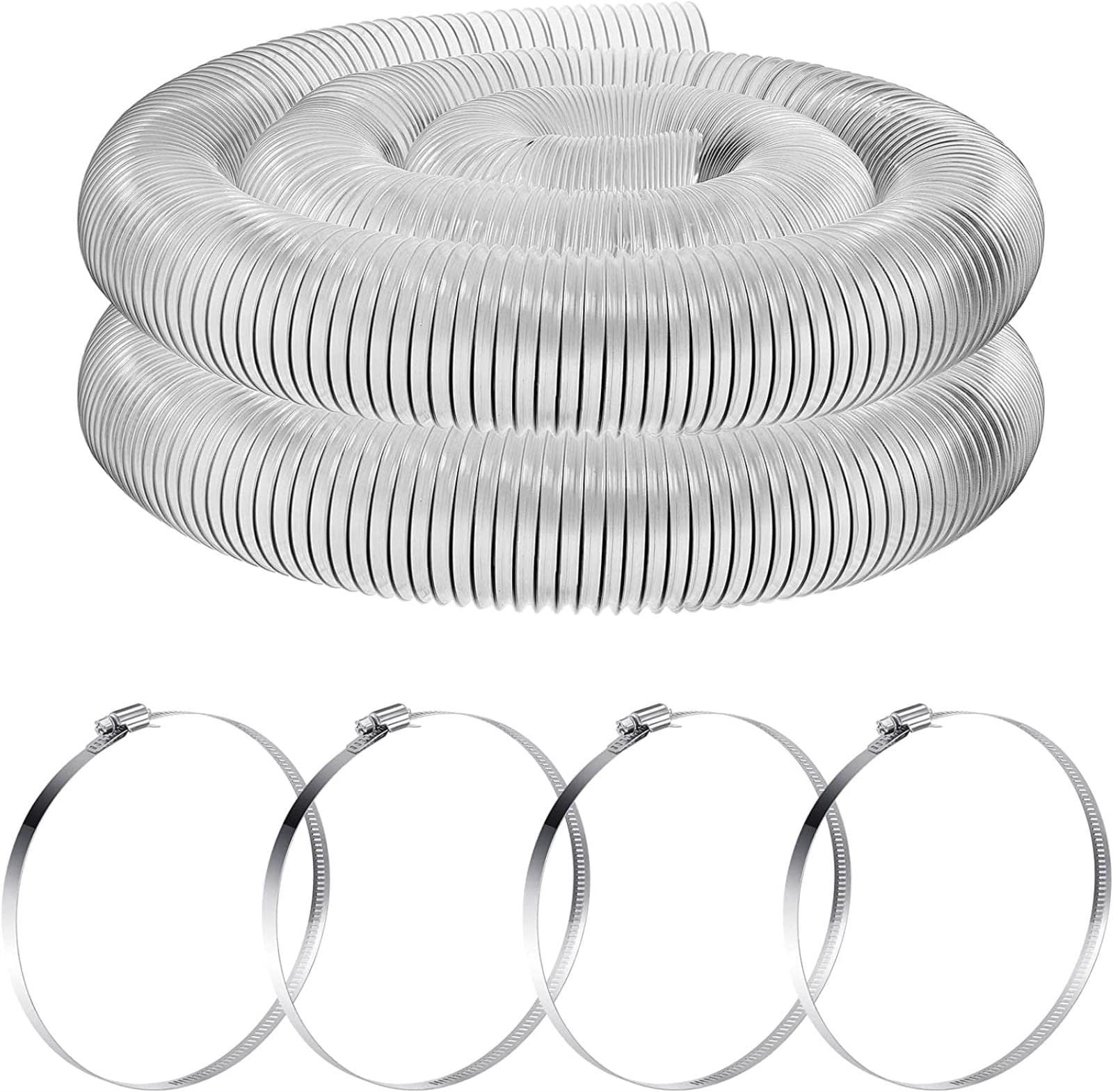 Amylove 2.5 Inch, 10 ft Heavy PVC Dust Collection Hose, Flexible Clear PVC Fume Hose with Stainless Steel Wire Coil and Clamp, Puncture Resistant Vacuum Fittings Dust Collector Accessories