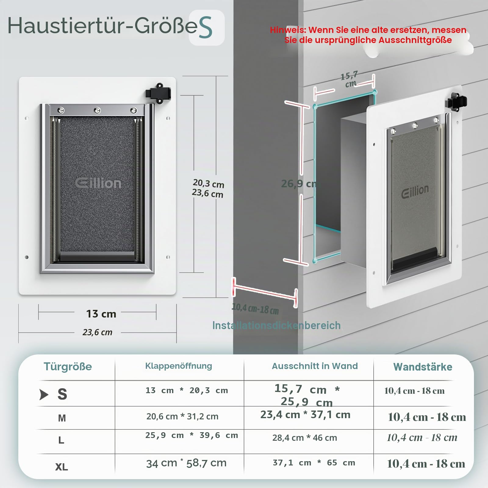 Hundewand Katzentür für Außenwand, 3 Klappen, Ganzmetallrahmen und Teleskop-Tunnel, Tiere bis 6,8 kg (klein)