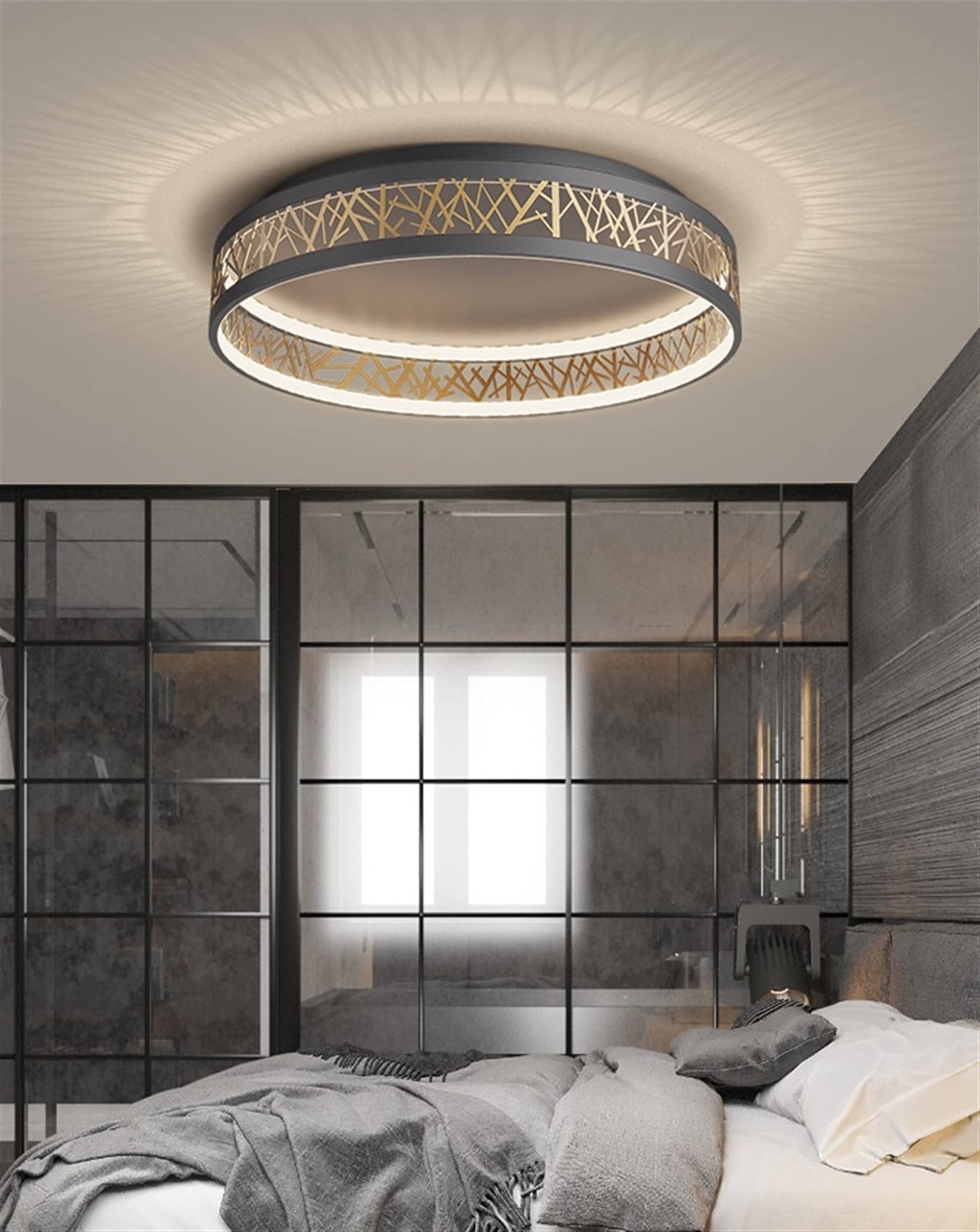 Led-plafondlamp, dimbaar, met afstandsbediening, grote moderne woonkamerlamp, lampenkap met 3 ringen, instelbare lichtkleur/helderheid van de slaapkamer, restaurantverlichting, binnenverlichting
