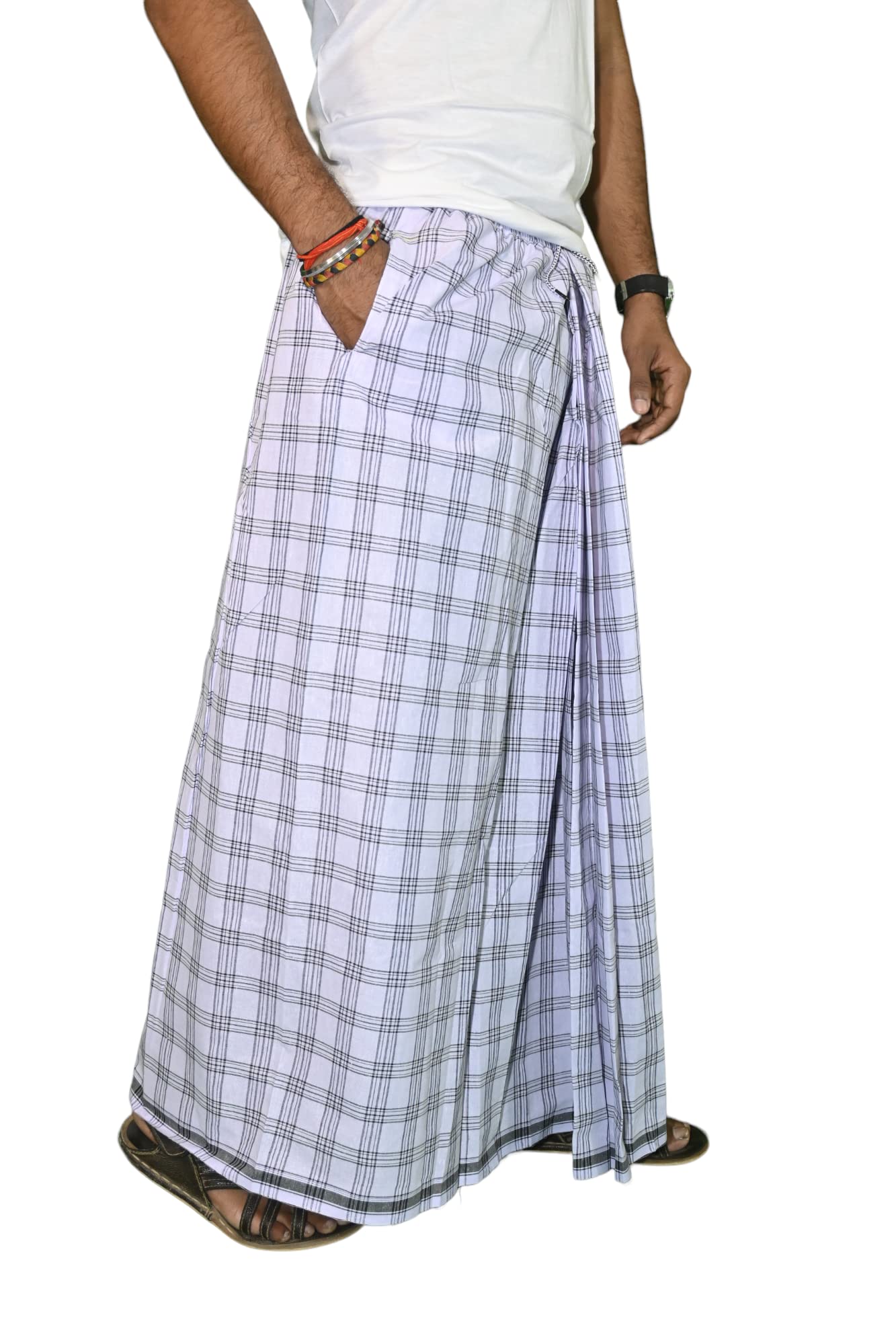 Bindass Elastic Polycotton Lungi with Pocket (Waist Size - 28"-34" Regular Size (L)