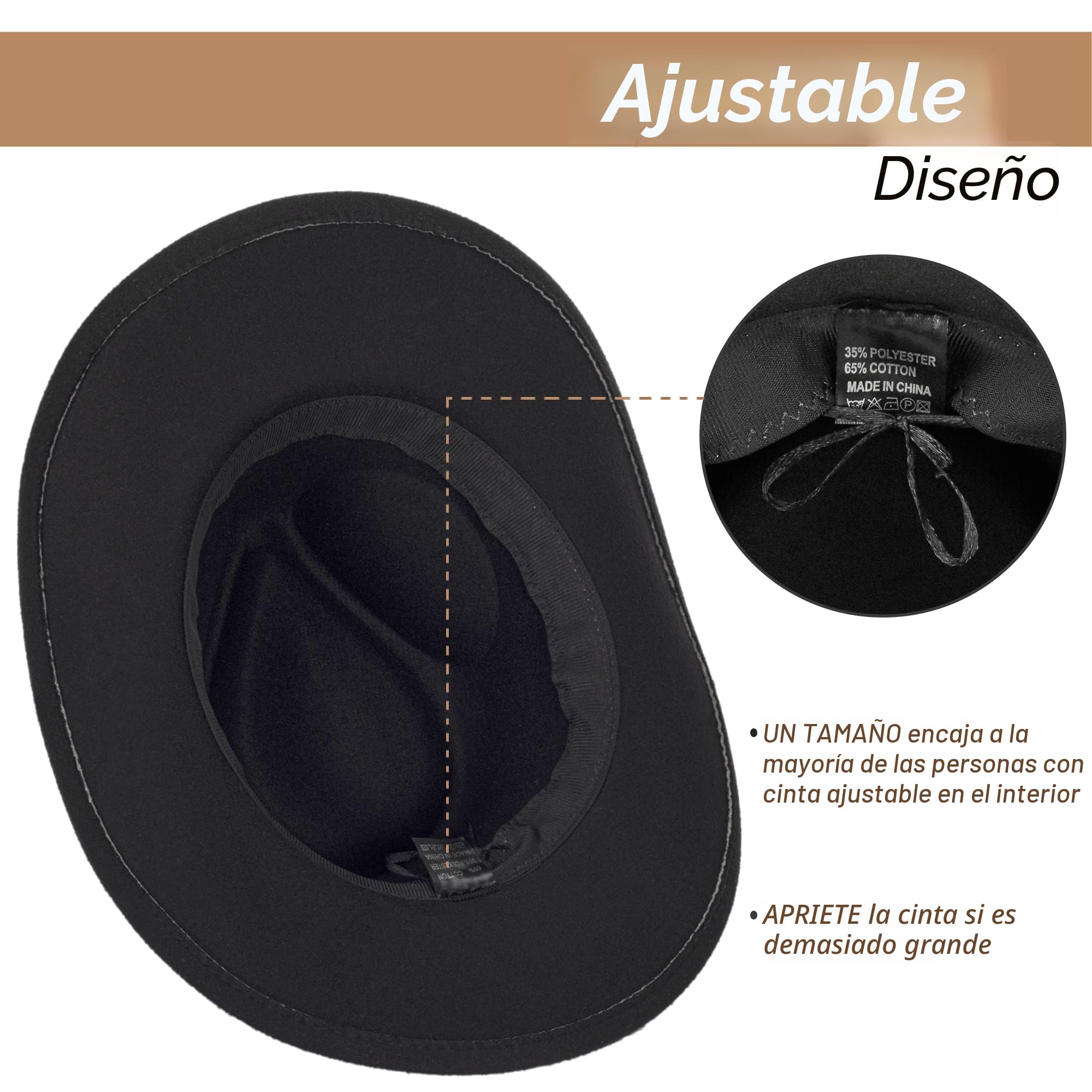 Eohak Sombrero de vaquero occidental moldeable para hombres y mujeres, sombrero de fieltro para jazz con hebilla de cinturón, M/L