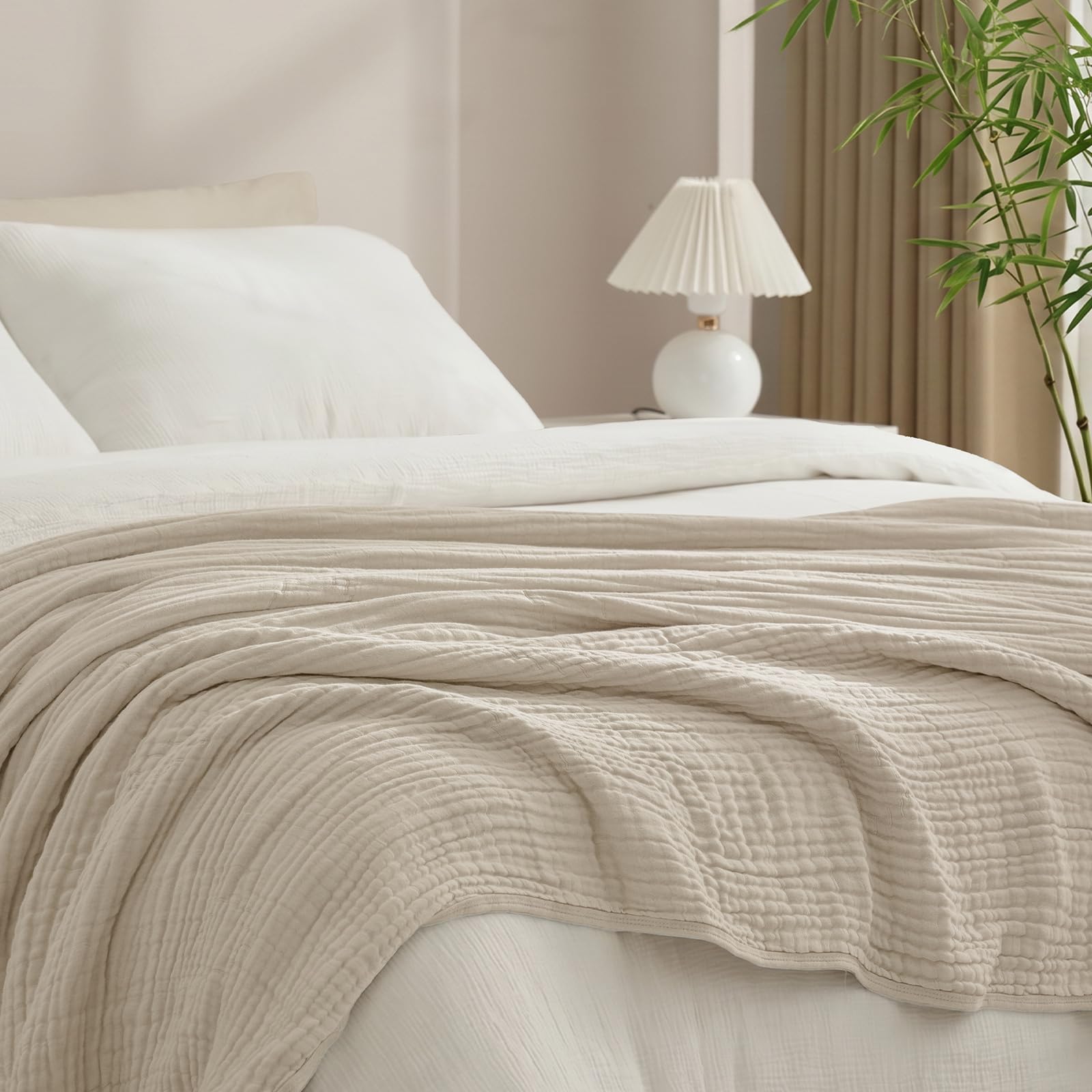 PHF Cooling Muslin Blanket King Size 104"x80", 6-Layer Lightweight Gauze Blanket Made from 35% Rayon Derived from Bamboo & 65% Cotton, Breathable & Ultra Soft Cozy for Hot Sleepers, French Oak