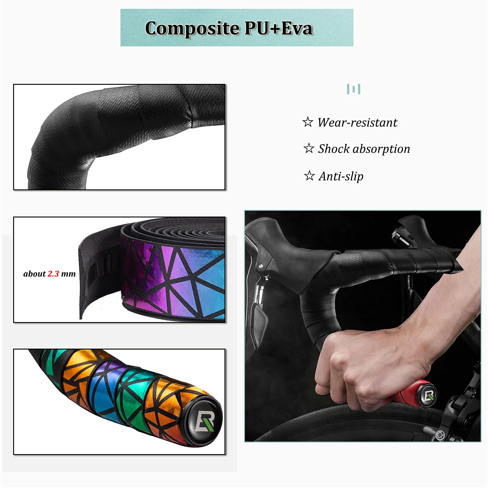 ROCKBROS Nastro Manubrio per Bicicletta da Corsa Strada Nastri 2 Pezzi per Bici MTB in PU+EVA 210 * 3cm Antiscivolo Antiurti