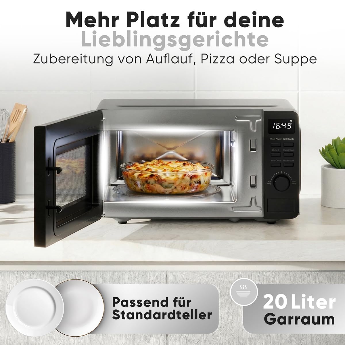 ProfiCook® Mikrowelle mit Grill | 800 Watt Grill | 20L | 8 Automatikprogramme | Timer | inkl. Drehteller und Grillrost | Uhrzeitanzeige | Microwellengerät | PC MWG 1319