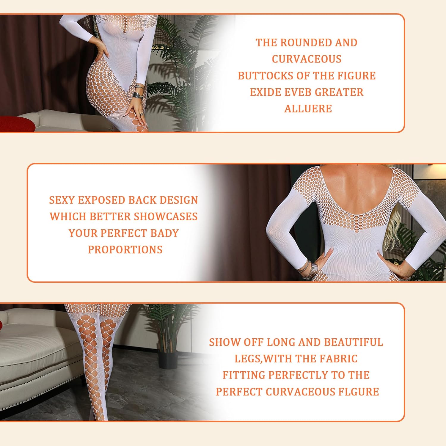 Women Lingerie Sexy Fishnet Bodysuit,Mesh Lace Body Stockings for Women,One Size Long Sleeve Lace Bodysuit - Image 4