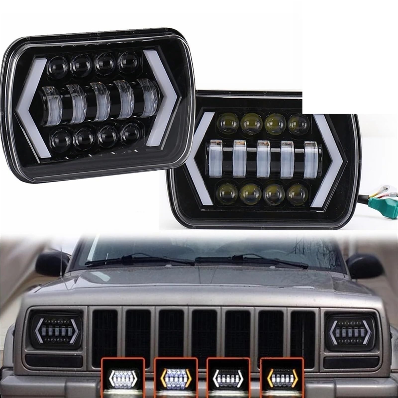 Indicatori Direzione Per Nissan 240SX(s13) H4 Faro Quadrato 90W 7x6'' 5X7 LED Impermeabile Bianco DRL Ambra Indicatore Di Direzione