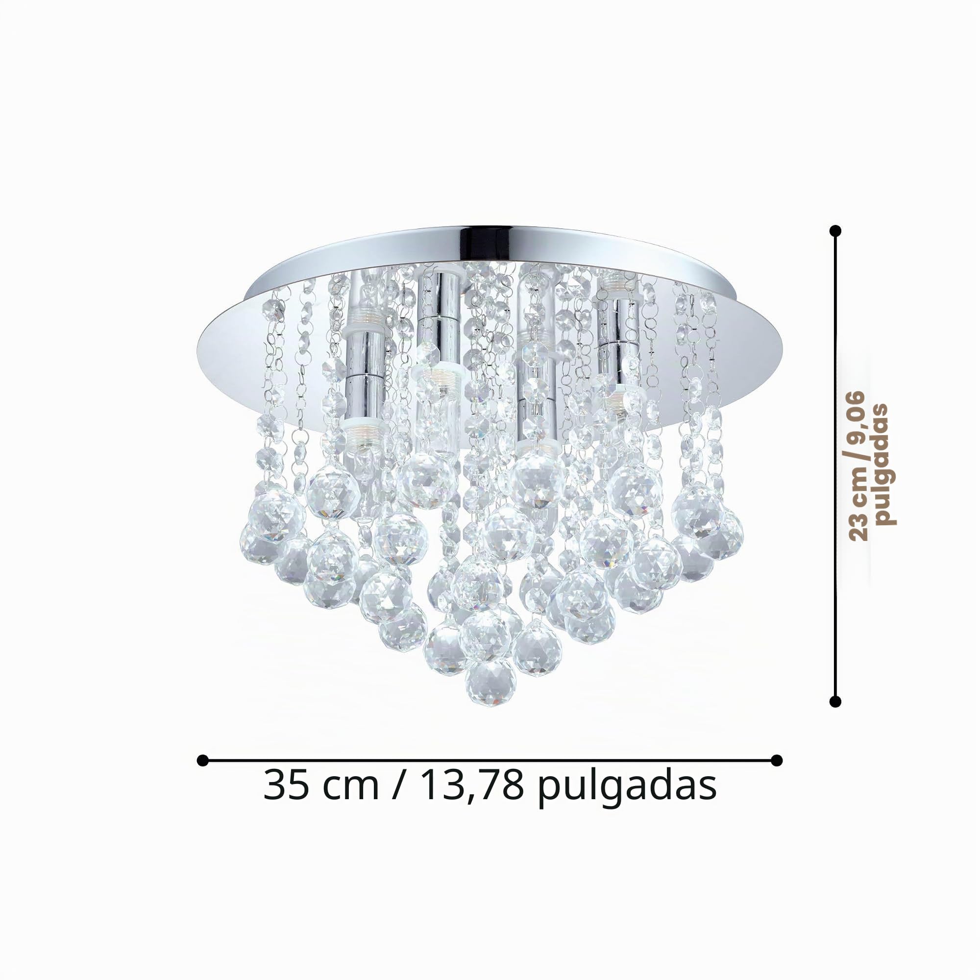 Eglo Almonte Lámpara de techo led de 4 focos lámpara para cuarto de baño | de metal en cromo y cristal transparente, luz led a prueba de humedad blanco cálido, G9, IP44, diámetro de 35 cm
