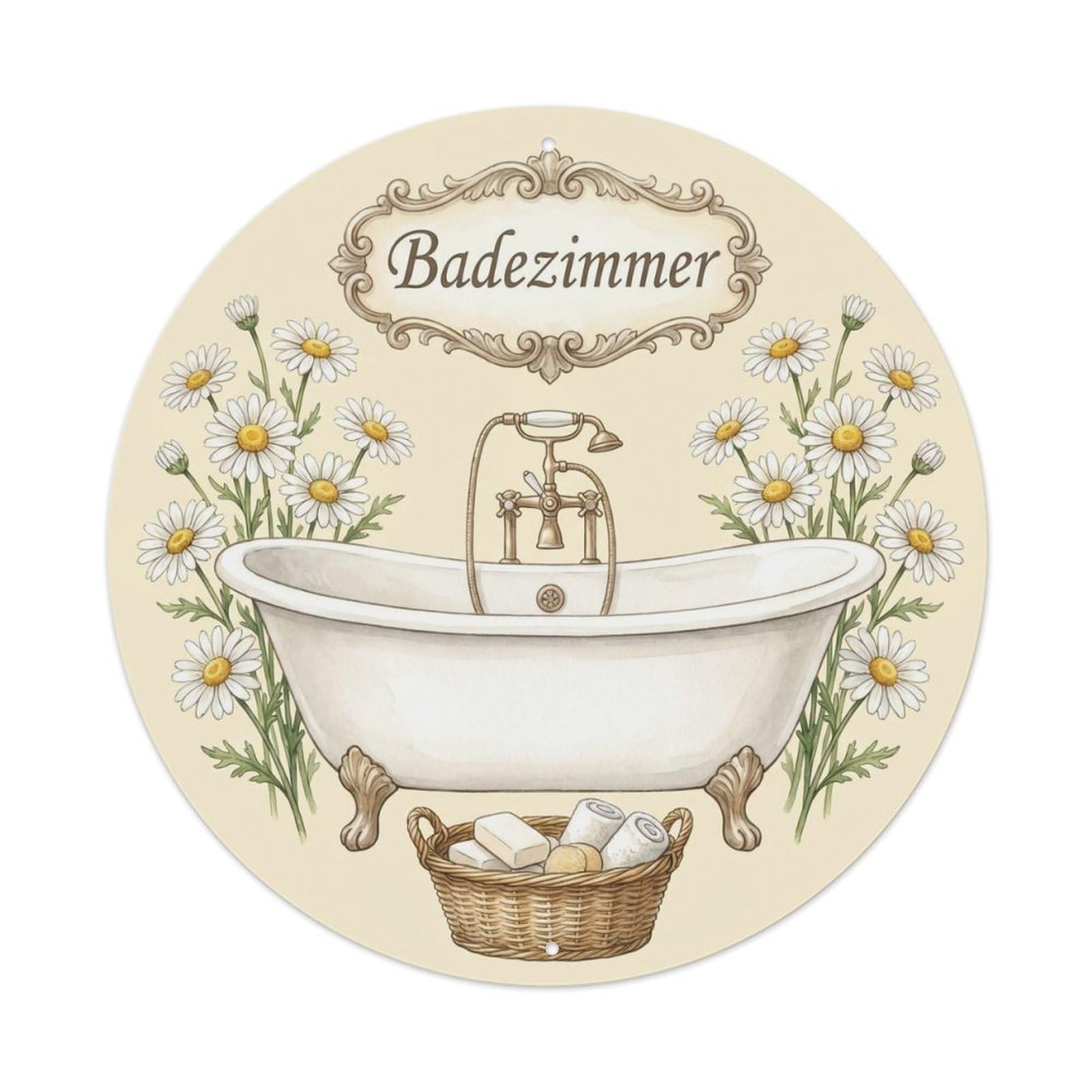 Badezimmer Daisy Romantic Bathroom Decor Vintage Metal Tin Sign Plaque Wall Decor for Cafe, Club, Garden Round Metal Poster 8x8Inch