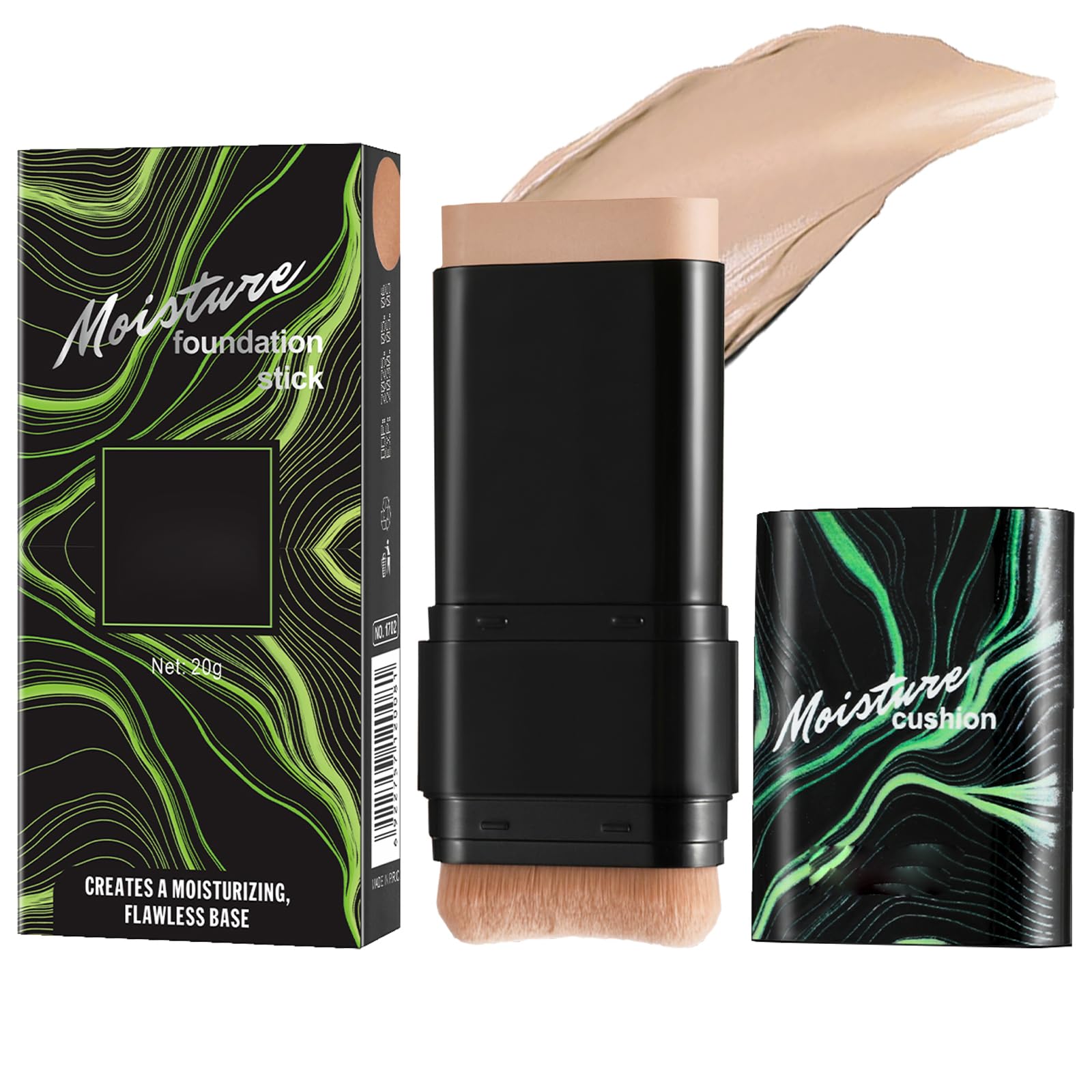 2-in-1 Concealer Foundation Stick, Eraser Foundation Stick with Soft Brush, Creamy Smooth Base Makeup, Lightweight Brightening Contouring Concealer, Lasting Natural Matte Finish, Natural