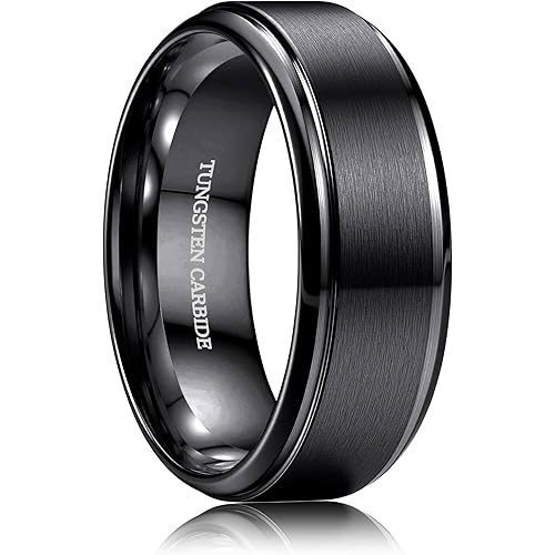 Jstyle Tungsten Wedding Rings for Men Women 8MM Mens Wedding Band Black/Silver/Gold Mens Rings, Matte Surface Polished Edge Engagement Promise Men Ring Jewelry Comfort Fit 6-14