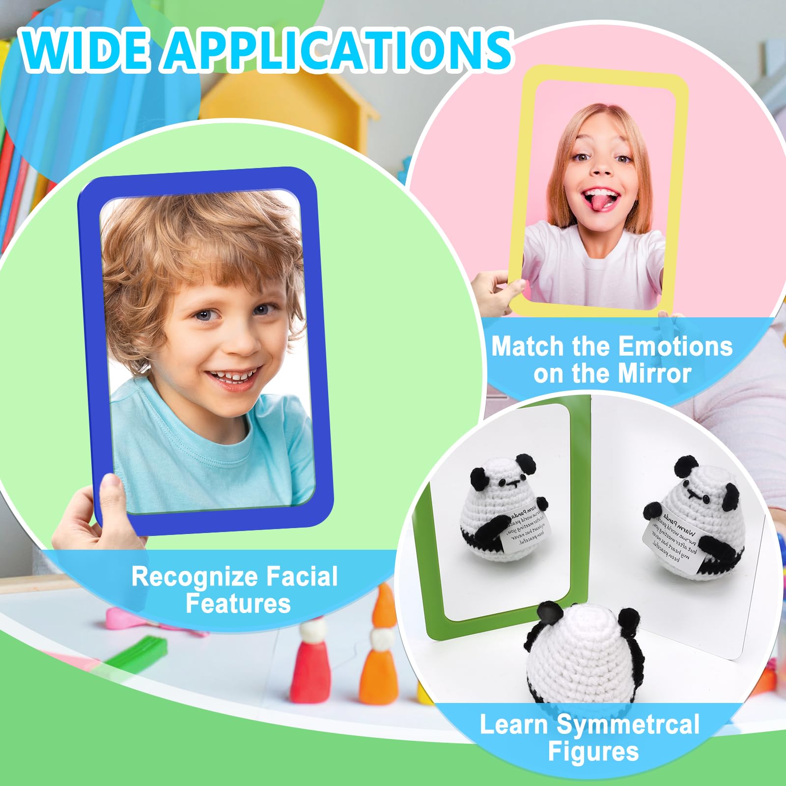 15 Pcs Small Mirrors for Kids 6 x 4 Inch Unbreakable Shatterproof Mirror for Crafts Square Round Corners Double Sided Preschool Facial Expression Classroom Mirror DIY Crafts ( 5 Bright Colors)