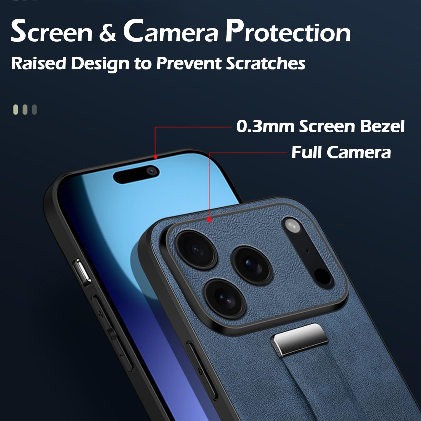 Funda para iPhone 17 Pro Max/17 Pro/17 Air/17, Correa de Cuero Sintético con Soporte de Anilla, Protección Total para la Lente y Carcasa Fina a Prueba de Golpes.-Blue||17
