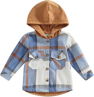Toddler Baby Boy Plaid Shirt Button Down Flannel Hoodies Tops Fall Winter Outfits for Boys