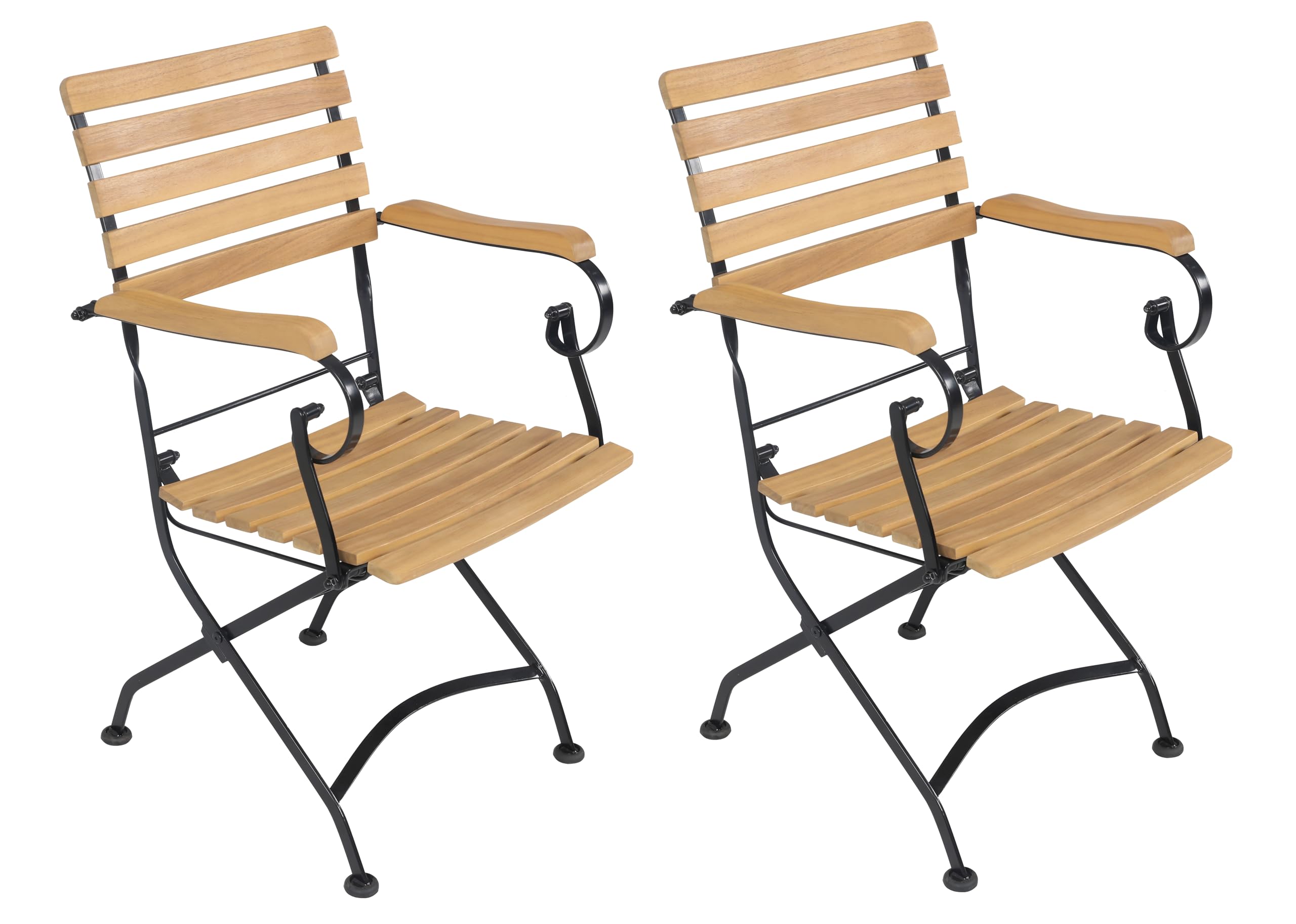 METRO Professional Silla de Exterior Baviera, con reposabrazos, Madera, Plegable, para terraza/Bar/Restaurante/Eventos, Resistente a la Intemperie, Beige/Negro, 2 Unidades