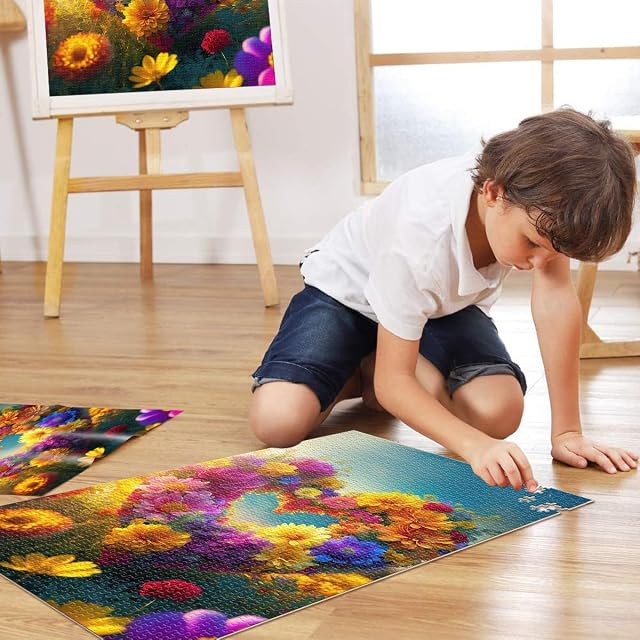 Foto 4 de 6 de Rompecabezas para Adultos de 1000 Piezas Corazón Hecho de Flores Juego desafiante y Juego Familiar Regalos…