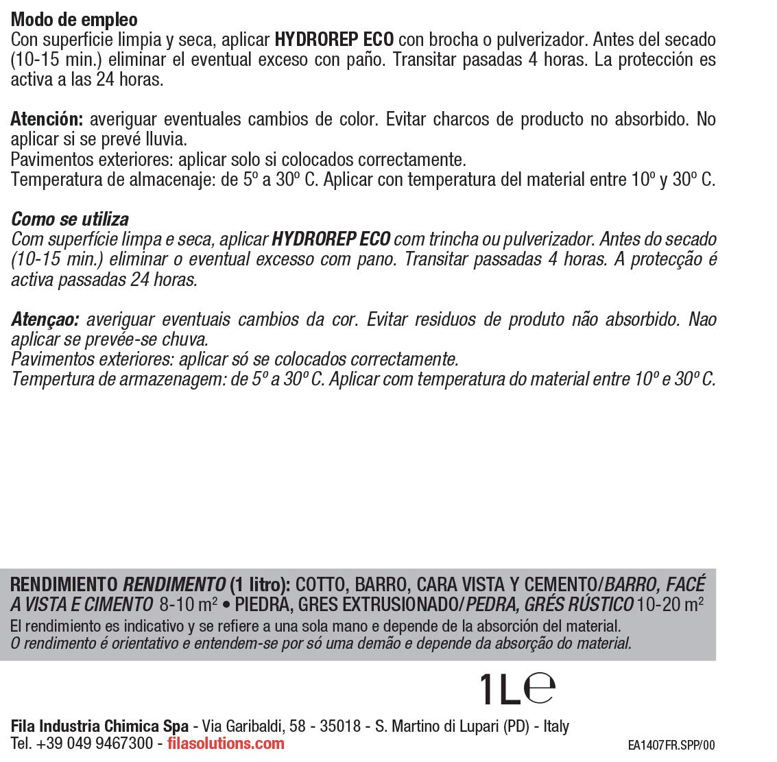 Hydrorep Eco, Hidrorepelente Ecológico Para Barro, Piedra, Gres Extrusionado, Ladrillos Cara Vista, Piedra Artificial, Cemento y Monocapa, 1L