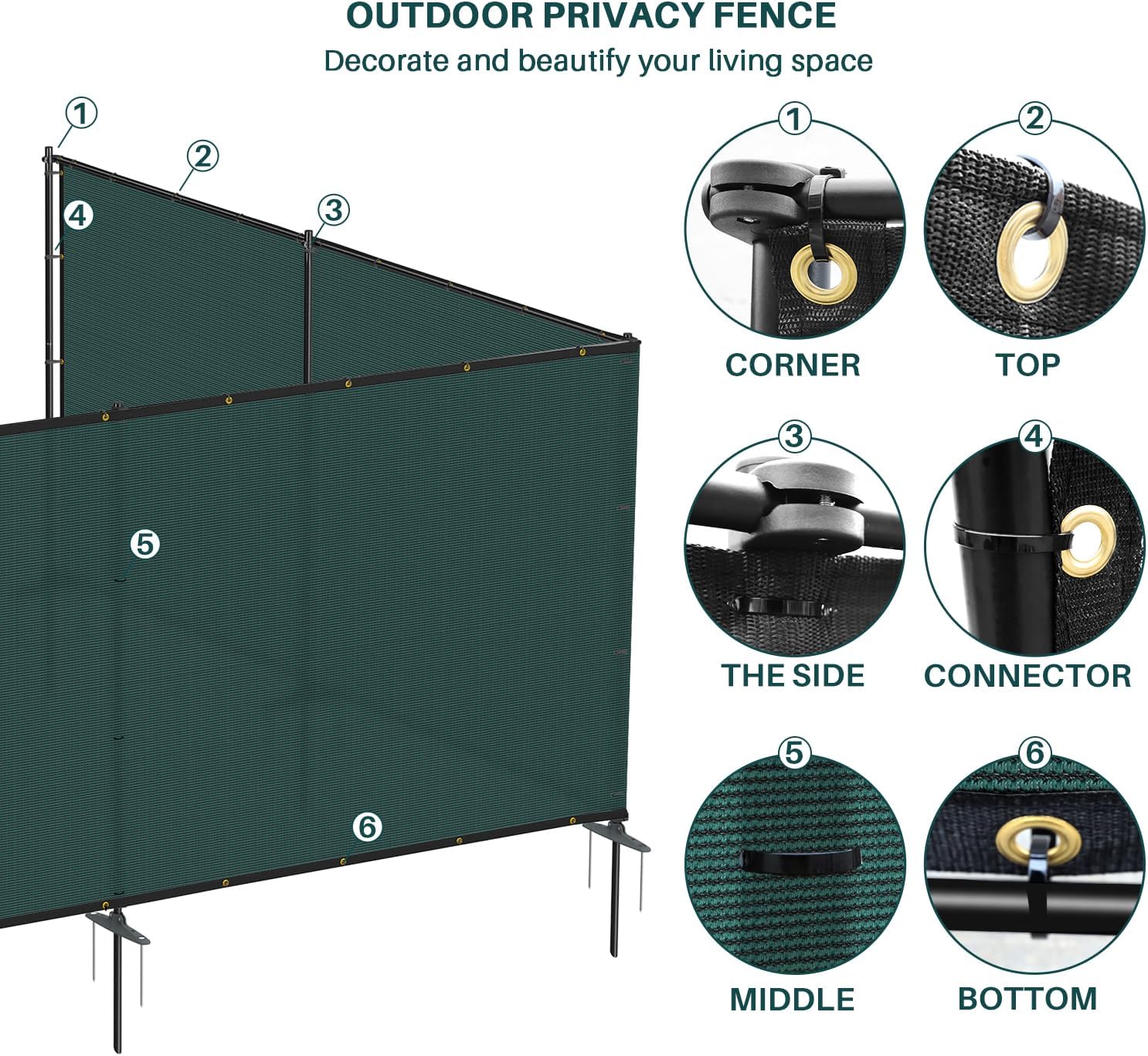 6'x24' Outdoor Privacy Screen Freestanding with Iron Poles and Stakes, Temporary Dog Fencing, Backyard Divider, Metal Garden Fence for Pool Patio Barrier Border, Green