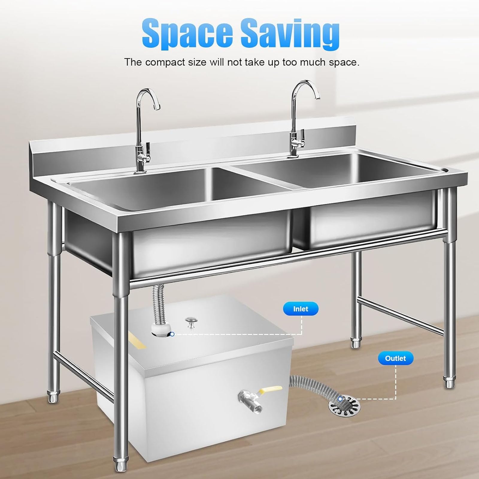 Interceptor De Grasa De Acero Inoxidable, Filtración De 4 Capas, Separador De Aceite Y Agua Con Entrada Superior, Para Aguas Residuales De Cocinas De Restaurantes, Comedores Y Fábricas , 50*30*30cm