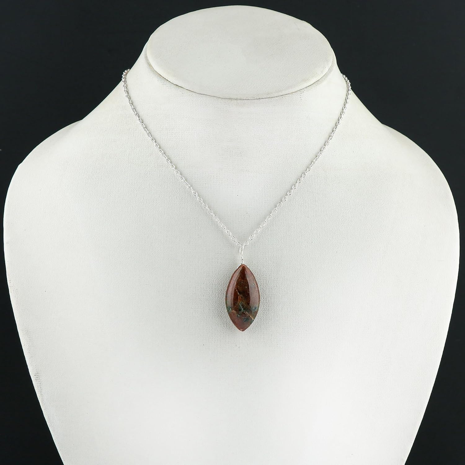 Natural Gemstones Dainty Pendant, Polished Marquise Stones Necklace, Handmade Boho Hypoallergenic Jewelry for Women, Chakra Healing Crystals, Adjustable Chain-16+2inch - Image 2