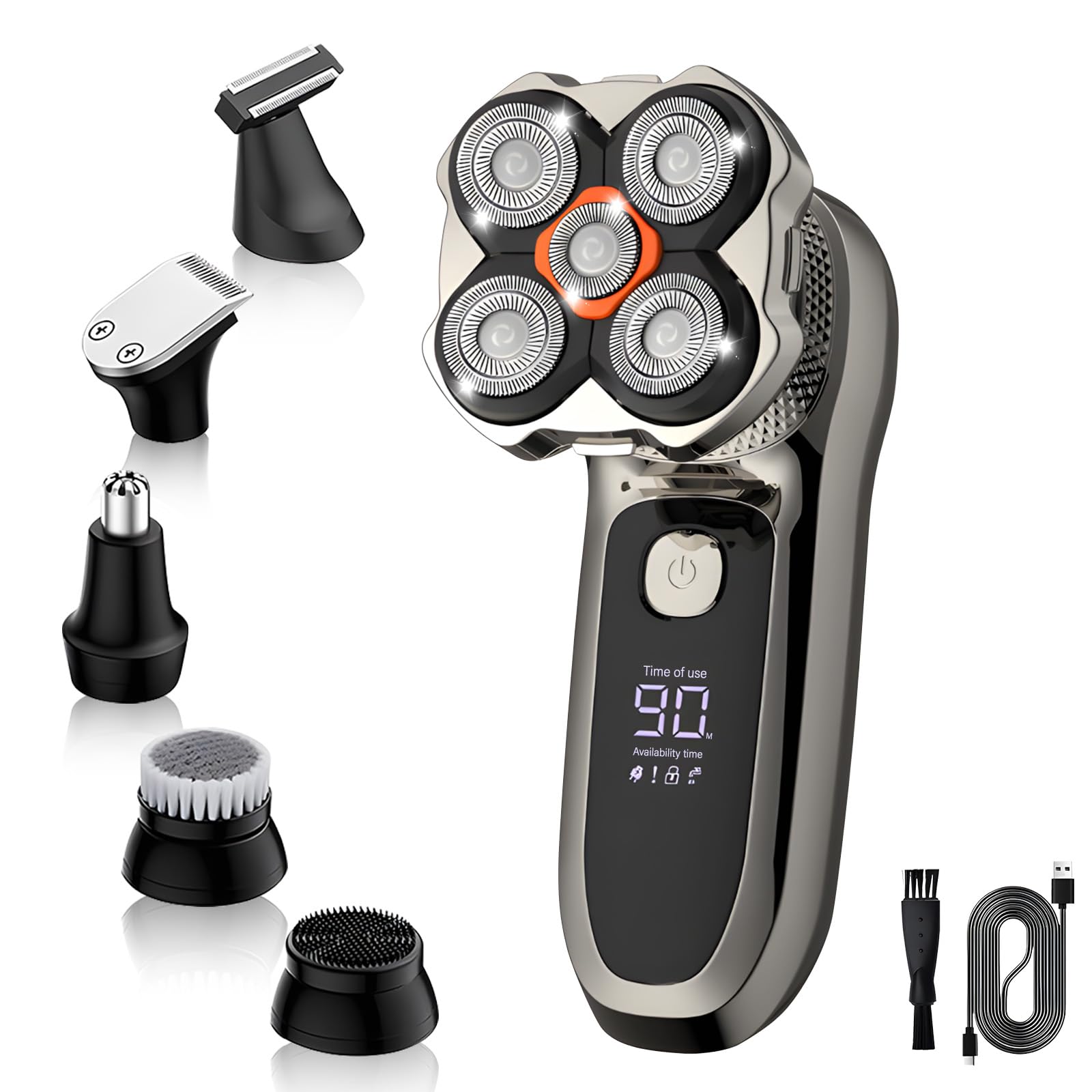 Journeyside Afeitadora Cabeza Hombre 6 en 1, 5D Afeitadora Cabeza Calva Electrica Hombre con Pantalla LED Bloqueo de Viaje, Eléctrica Flotante Flexible Húmeda y Seca para Cabello y Barba, IPX6
