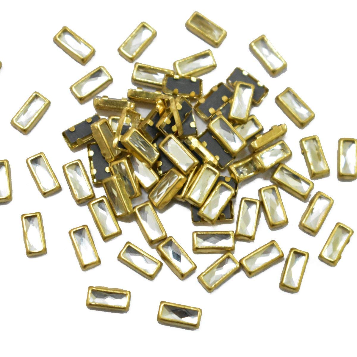 Kavya fashionKundan Stone for Embroidery, Craft and Jewellery Making (Rectangle Shape,7 mm,500 Piece) Golden, Free Fabric Glue Cone.