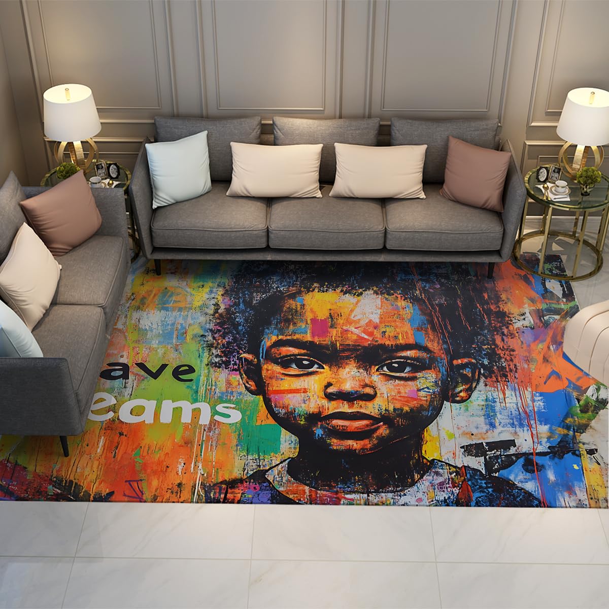 Tapis de salon lavable 160x230 style urbain graffiti antidérapant