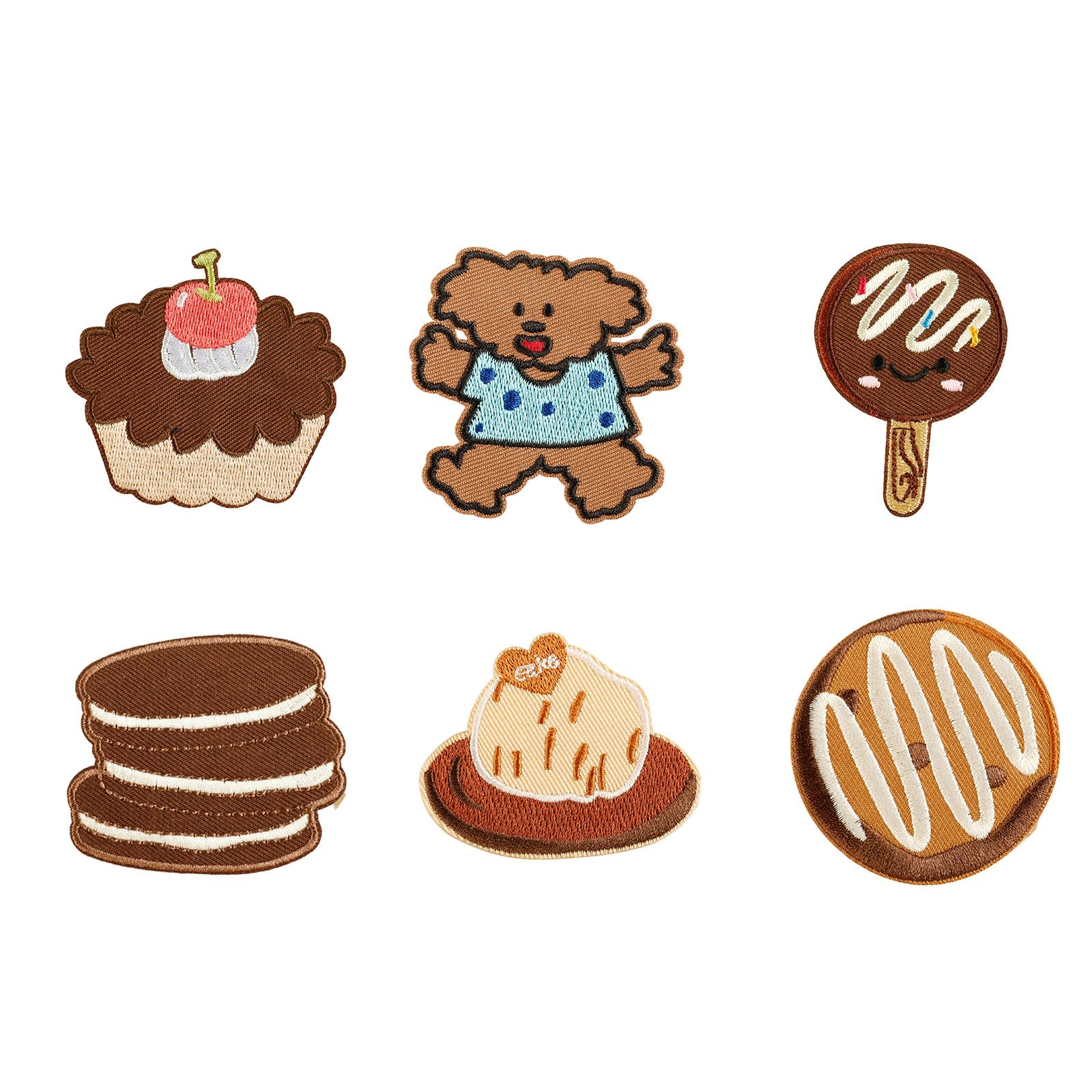 TFAOYS 6Pcs Cartoon Dessert Iron on Fabric Patches Adhesive Embroidery Applique for Kids Clothing Backpacks Hat Bag Sewing Dessert Themed Fabric Patches