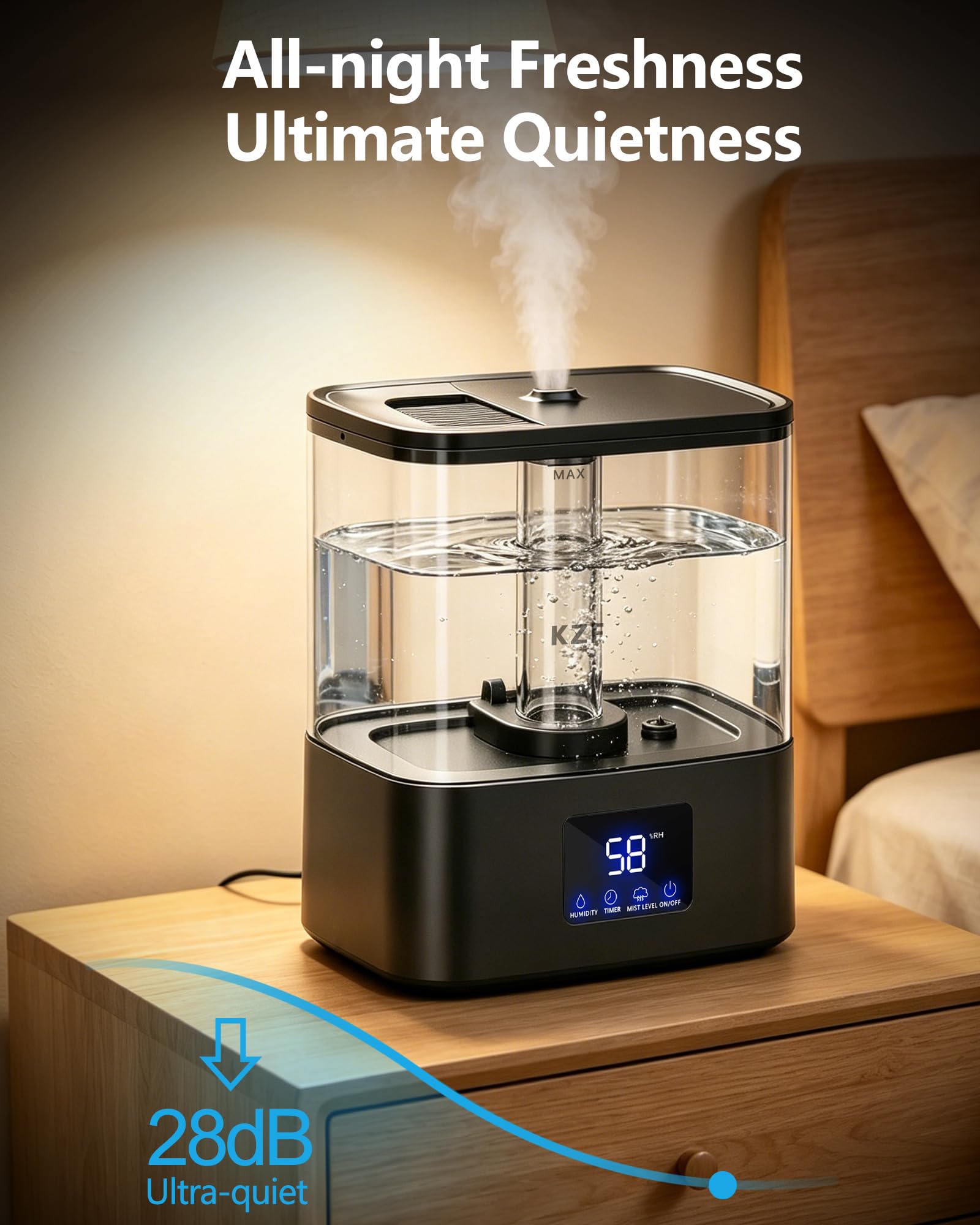 Humidificadores de relleno superior de 4 litros para recámara y tiempo de funcionamiento de 60 horas, humidificador de niebla fresca, 3 niveles de niebla, temporizador de 8 horas, bandeja de aceite