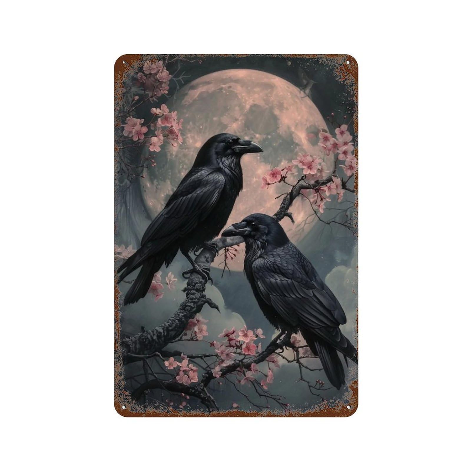 YHGERTKU Gothic Cherry Blossom Crows 02 Wall Art Retro Iron Vintage Metal Tin Sign Poster Modern Decor for Living Rooms Gift 30x20cm