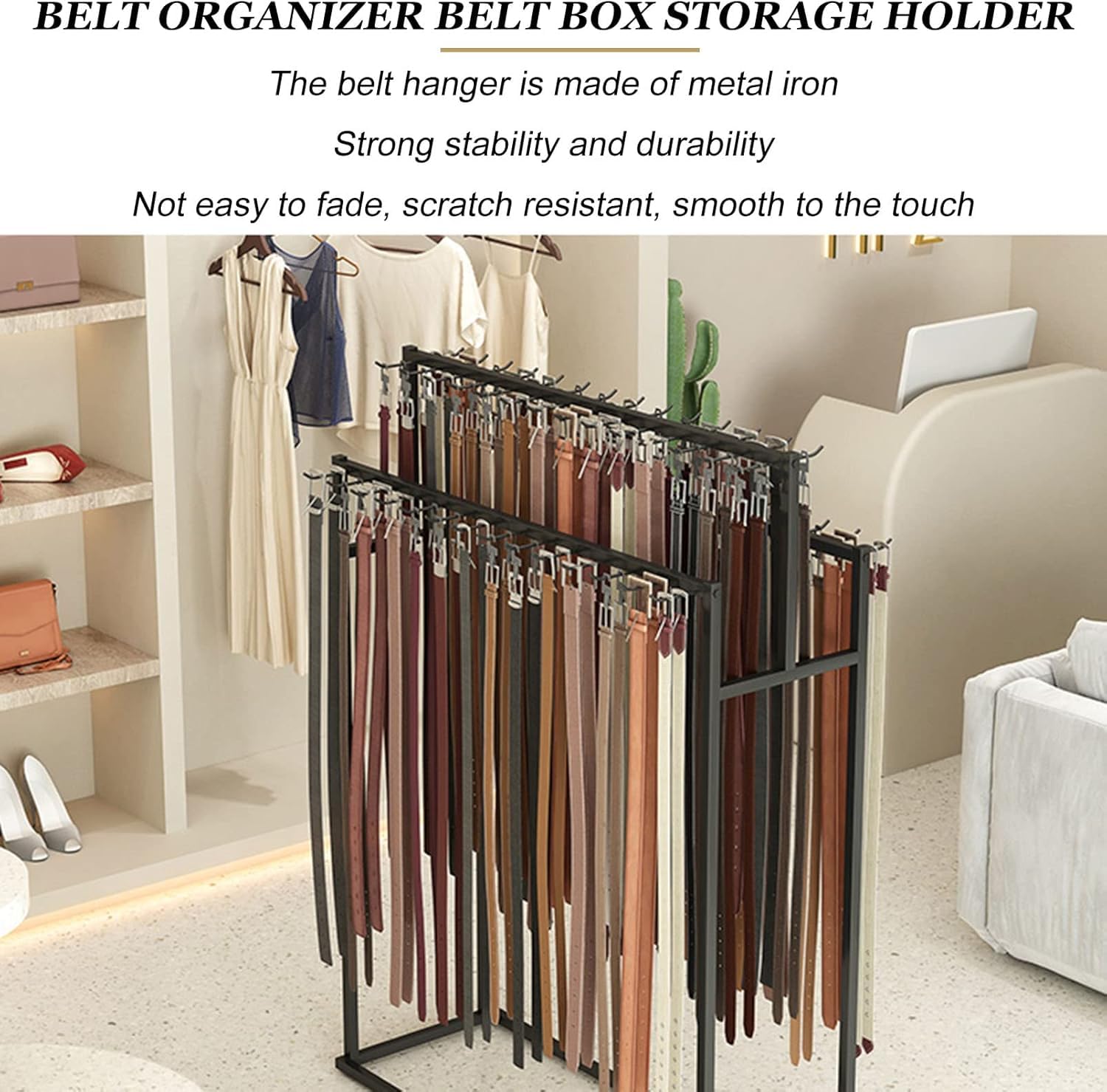 Espositore per cintura Cravatte, Negozio di abbigliamento Ganci per cinture, Espositore per gioielli Scaffali commerciali, Borsa Sciarpa Ombrello Organizzatore, 4 bracci 70x40x150cm