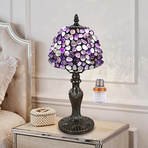 Miniatura 7 de Pequeña lámpara Tiffany de mesa de vidrieras, estilo cuadrado de cristal, pantalla de lámpara de 8 pulgadas de ancho, luz nocturna estilo Tiffany,