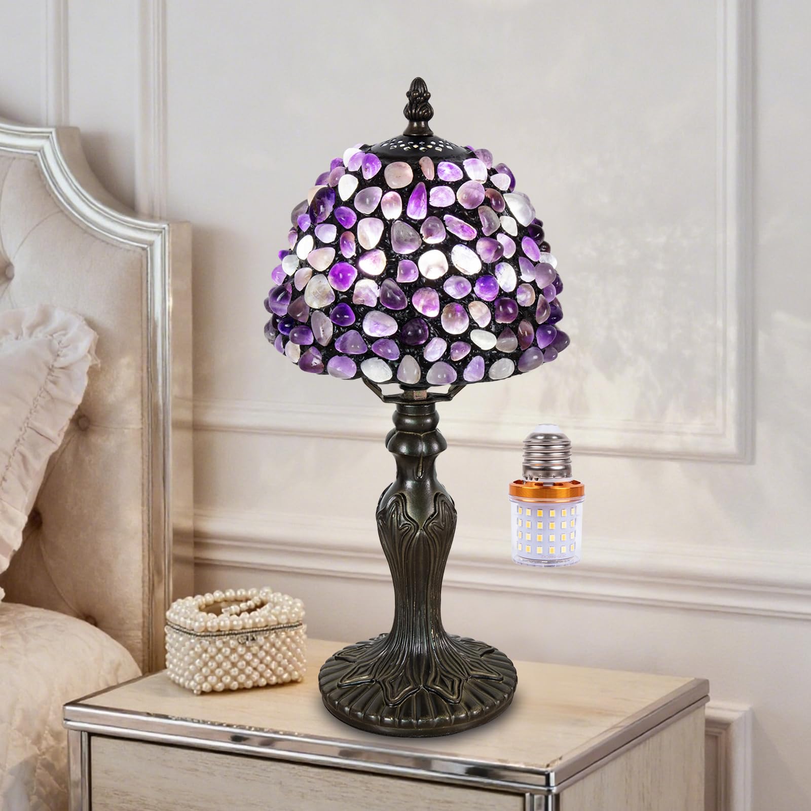 Tiffany lamp Agate Amber Stained Glass Table Lamp 15.7X8X5 Inches Antique Vintage Tiffany Style Lamp for Bedroom Living Room Office,Luxury Bedside Night Light