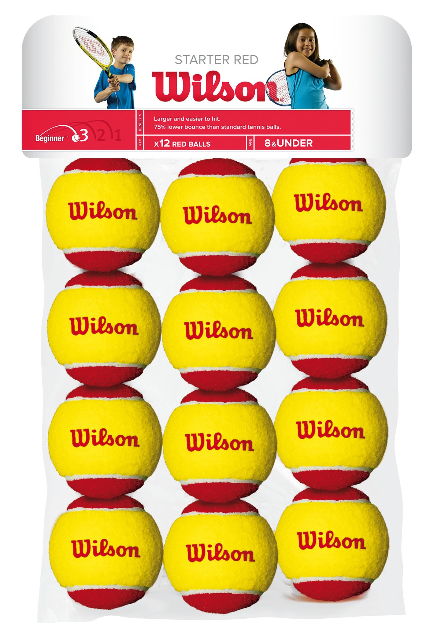 Wilson Kid's Starter Tennis Balls (Pack of 12) - Yellow/Red Tennis Balls (pack Of 12) - Yellow/Red, Kid's
