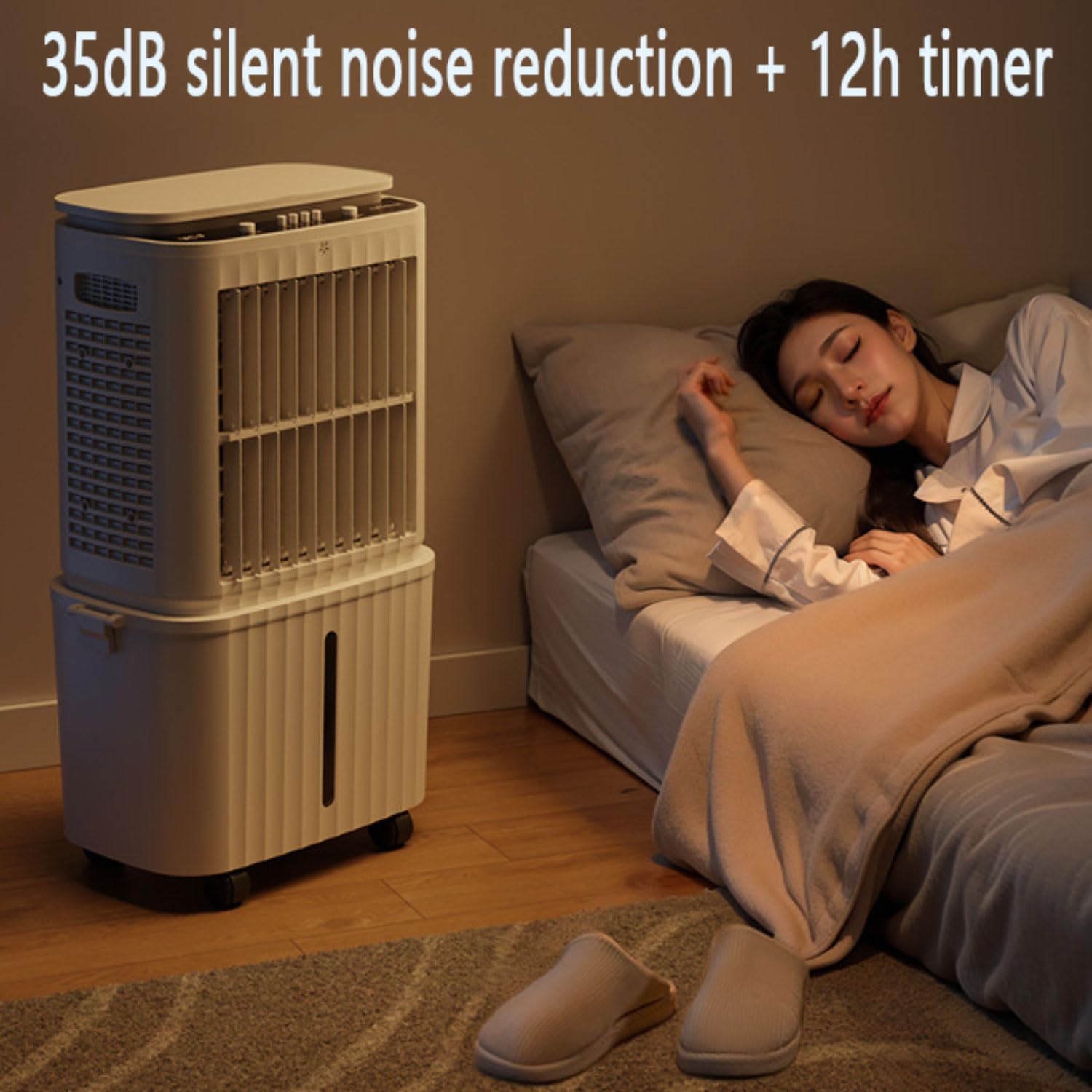 Climatizador Evaporativo Portátil con Tanque Desmontable 30L Enfriador de Aire Silencioso con Temporizador 12H 3 Velocidades 120° Oscilación Bajo Consumo Ventilador de Enfriamiento para Hogar