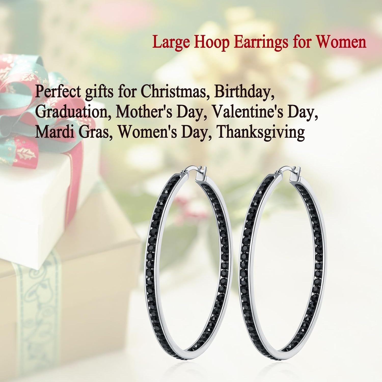 2 Inch Large Hoop Earrings for Women Stainless Steel Hypoallergenic Big Hoop Earrings Cubic Zircon Hoops Rhinestone Inside-Out Crystal Ear Ring Jewelry Gifts for Sensitive Ears 50mm - Image 4