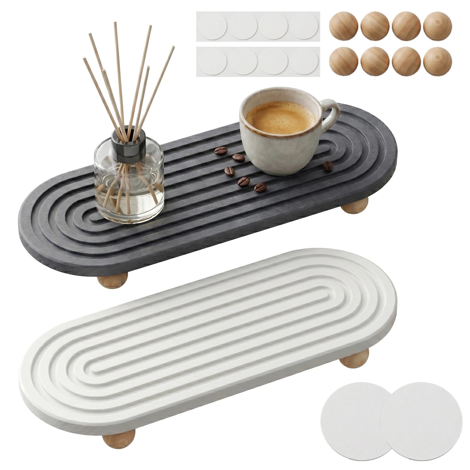 2pcs Fast Drying Stone Tray Organizer, Stone Faucet Mat for Kitchen Sink, Water Absorbing Stone Tray for Sink Stone Countertop Drying Pad for Sponges Cosmetics