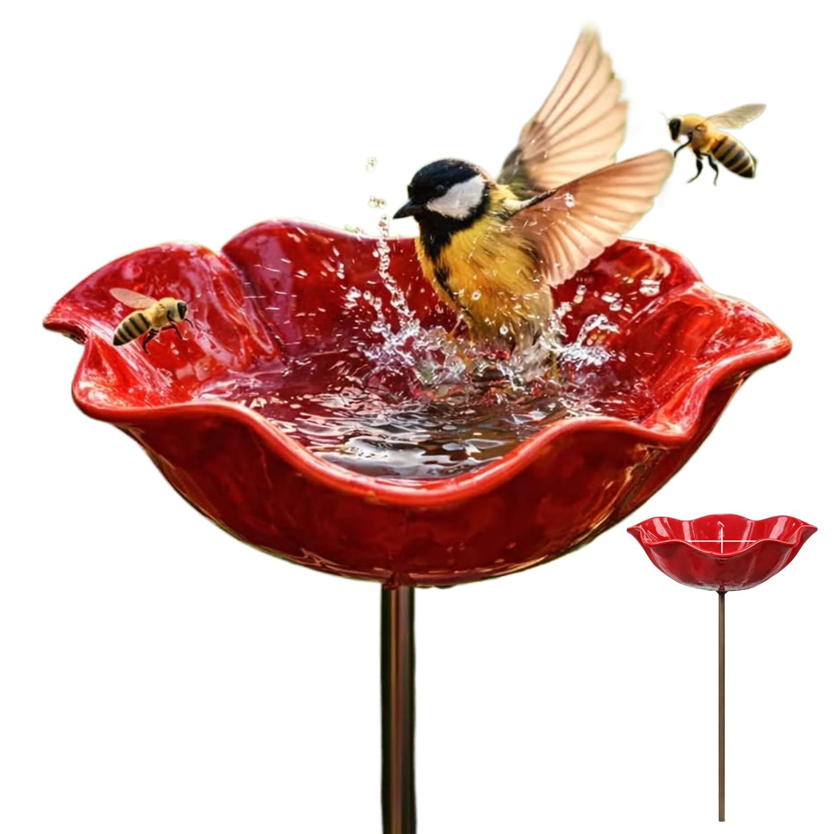 2026 New Handmade Metal Flower Garden Stake Bird Bath, Butterfly Bee Water Feeder with Flower Design, Colorful Outdoor Bird Bath Bowl for Yard, Lawn & Patio Decor