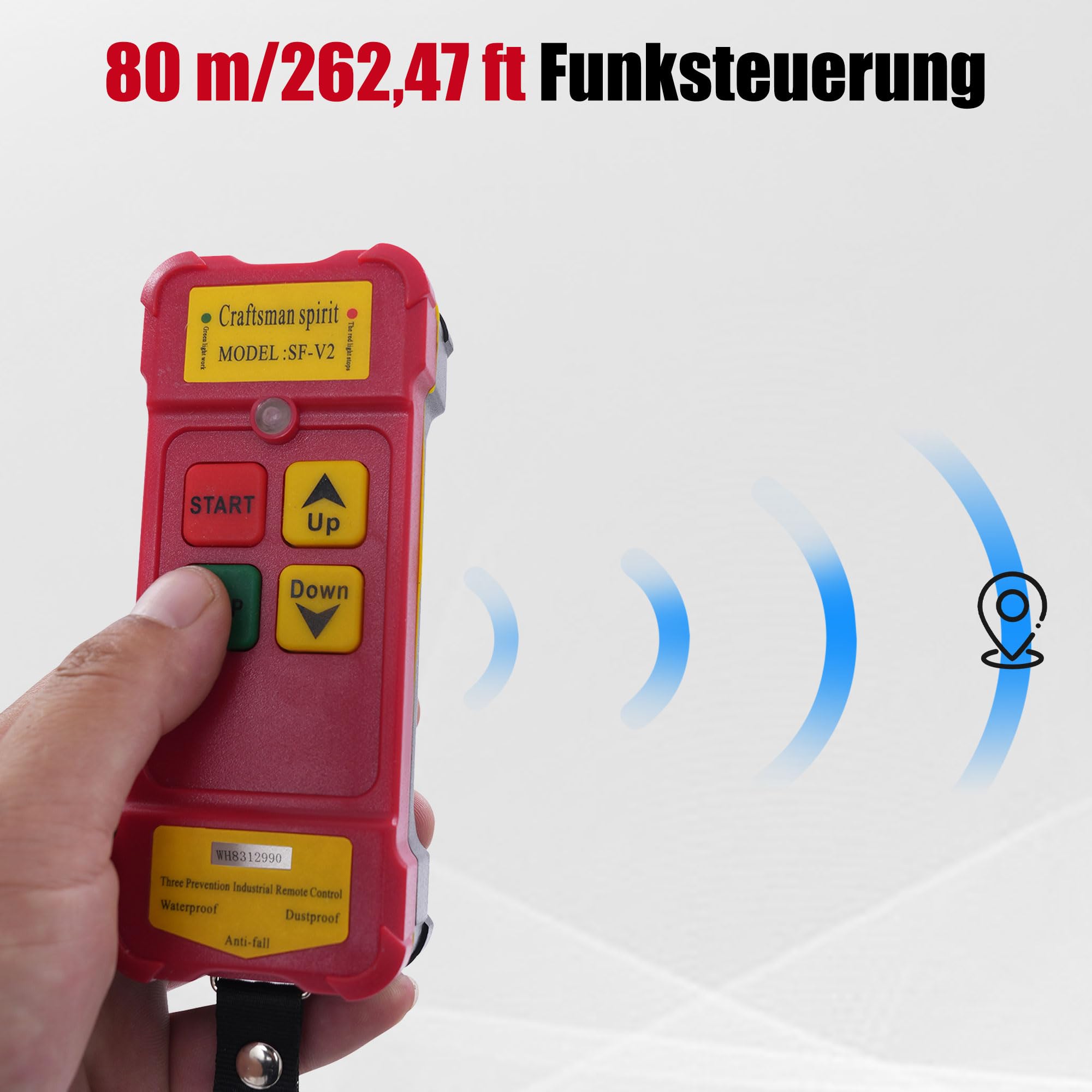 Elektrische Seilwinde 250kg mit 1.15m Schwenkarm 80m Kabellose Fernbedienung 12m Hubhöhe Flaschenzug